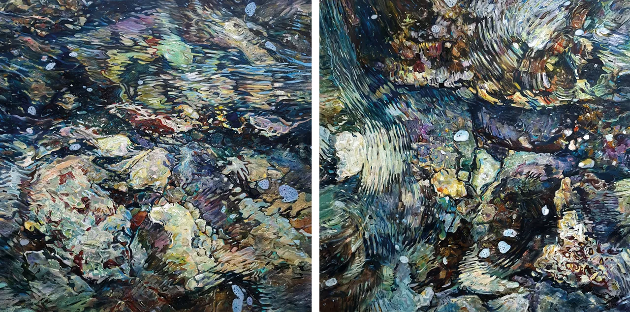 Reef, 2025, oil on canvas, diptych — painting by Luis Alberto Saldaña