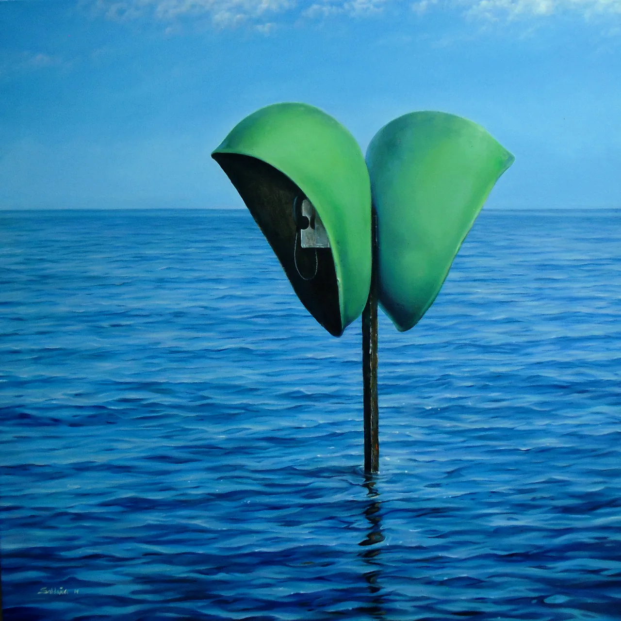 Redial (Green), 2015, oil on canvas — painting by Luis Alberto Saldaña