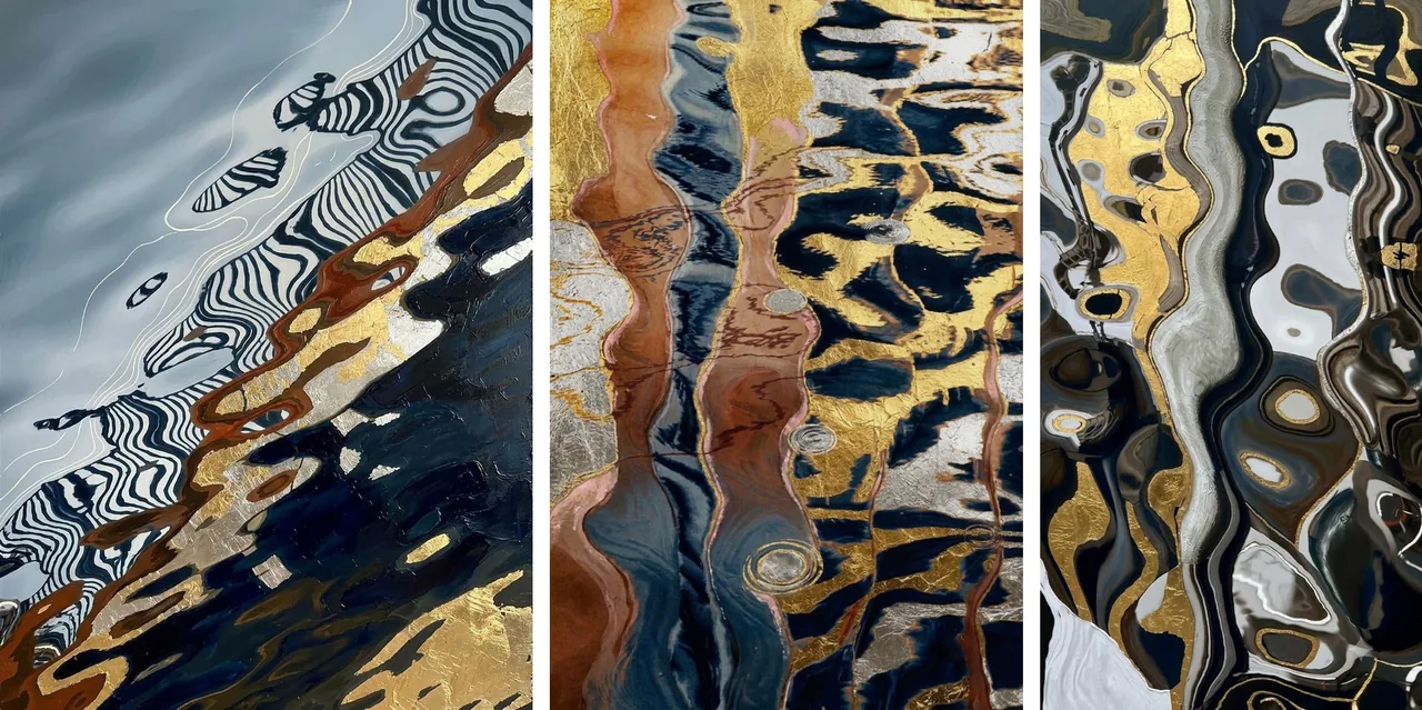 Untitled, 2026, oil and gold leaf on canvas, triptych — painting by Luis Alberto Saldaña